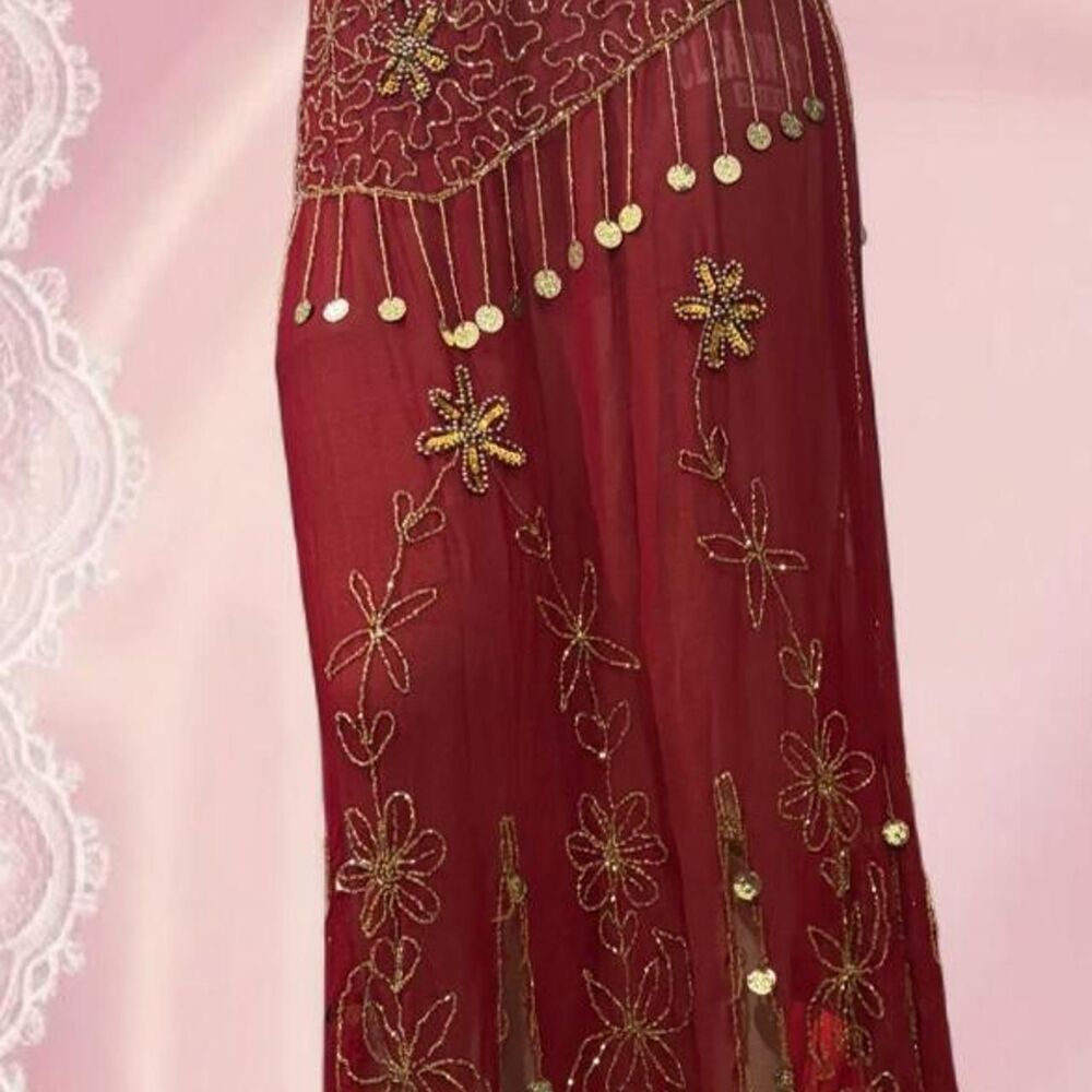Unbranded Women's Burgundy and Gold Skirt